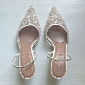 Zara Embroidered Mesh Slingbacks